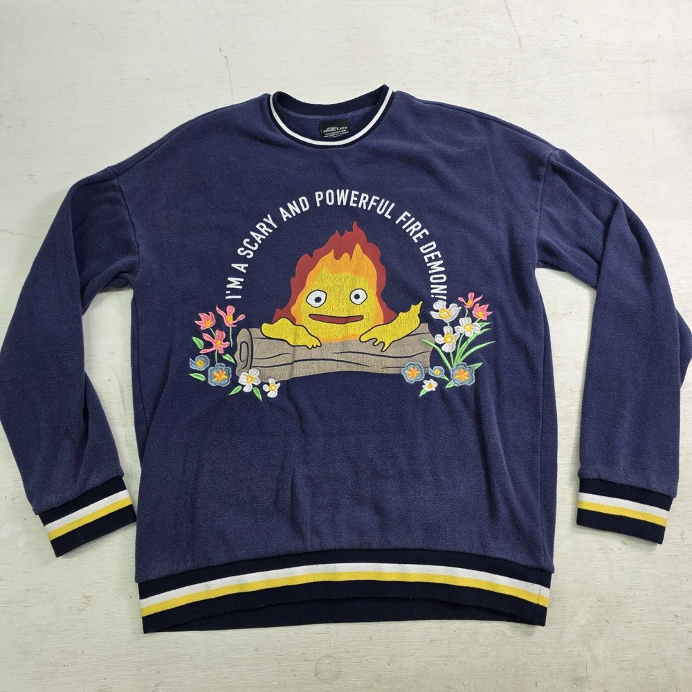 Howls Moving Castle Anime Ghibli Sweatshirt Adult‎ Size SM/M Blue Embroidered